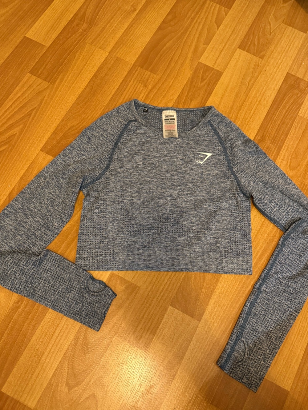 Gymshark Women’s Cropped Blue Heather Crewneck Top Size Medium